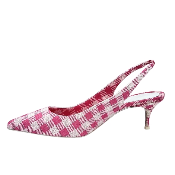 Christian Louboutin Kate Sling 55 Pointed Toe Slingback Pumps Pink Gingham 36.5 - Picture 9 of 15